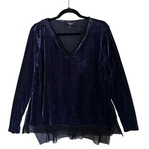 Simply Vera Vera Wang Blue‎ Velvet Long Sleeve Top V-Neck Blouse Size L